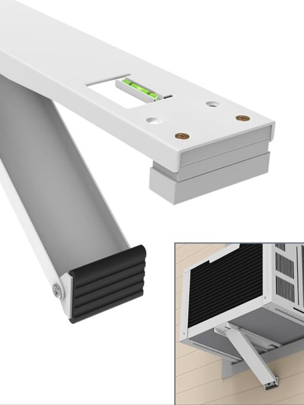 Adjustable White Window Air Conditioner Support Bracket with Built-in Level